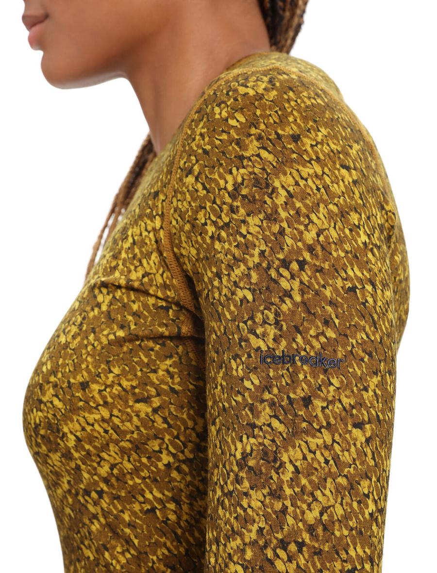 Women's Icebreaker Merino 200 Oasis Long Sleeve Crewe Lichen Base Layers Silent Gold / Clove | CA 1122SGLO